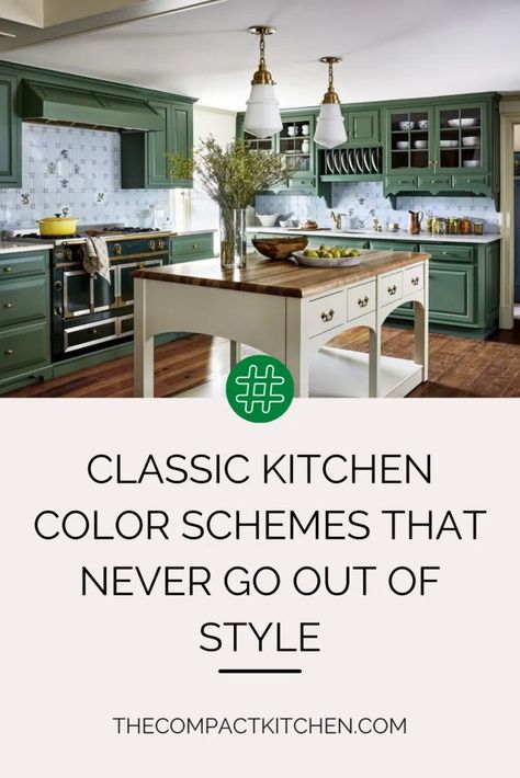 Timeless Elegance: Classic Kitchen Color Schemes That Never Go Out of Style - The Compact Kitchen Kitchen Color Schemes, Vintage Inspired Kitchen, Open Kitchen And Living Room, Vintage Style Kitchen, Retro Appliances, Countertop Colours, Timeless Kitchen, Kitchen Colour Schemes, Design Your Kitchen