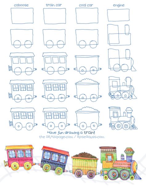 How To Draw A Train, Train Drawings, Trin For Trin Tegning, Train Drawing, Train Illustration, Drawings For Boyfriend, Train Table, Drawing Tutorials For Kids, Train Art