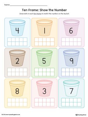 **FREE** Ten Frame: Show the Number Worksheet (Color) Worksheet.Practice identifying the value of a number using ten-frames. This printable activity is ideal for introducing number sense to preschoolers. Ten Frame Worksheet, Number Value Worksheets, Preschool Math Curriculum, Worksheet Numbers, Mathematical Thinking, Ten Frames Kindergarten, Ten Frame Activities, Number Worksheet, Kindergarten Addition Worksheets