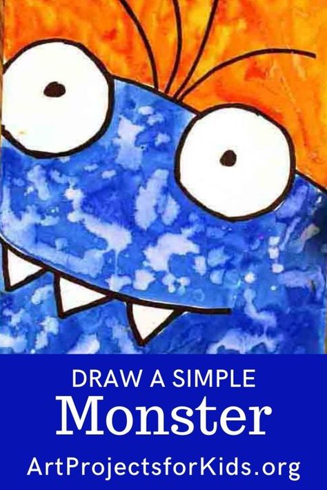 Draw a Simple Monster · Art Projects for Kids Easy Monster Drawing, Monster Directed Drawing, Kindergarten Halloween, Kindergarten Drawing, Holiday Art Projects, Kindergarten Art Lessons, Halloween Art Projects, Art Project For Kids, Monster Crafts