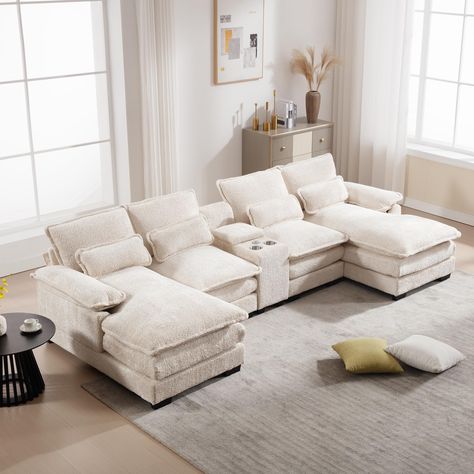 PRICES MAY VARY. Premium Material : Sturdy solid wood frame, high-end breathable chenille fabric, filled with high-quality foam, make this combination sofa beautiful and comfortable, which can perfectly support your body shape and give you a relaxing feeling after a big day. ConsoleE Design: This living room sofa couch set comes with a storable console, cup holder and USB port for easy storage and charging. Superior Comfort: The deep sectional sofa is made of high-grade breathable chenille fabri Sofa Tv Room, Couches For Apartments, Living Room Set Up, Multifunctional Sofa, U Shaped Couch, Comfortable Sectional, U Shaped Sectional Sofa, Couch With Chaise, Sofa With Storage