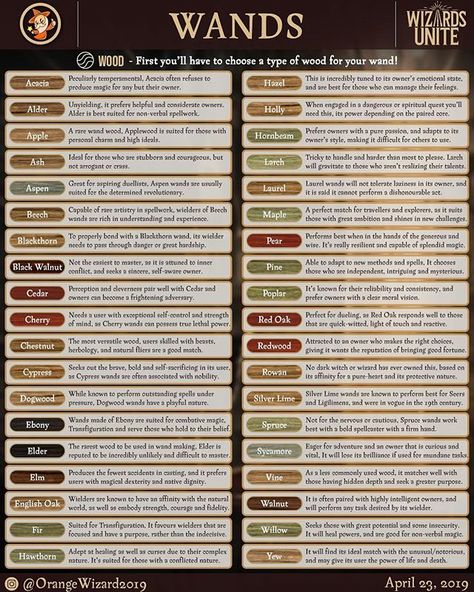 The most important thing for a wizard is his/her wand! Harry Potter Wands Types, Harry Potter Infographic, Hogwarts Games, Wand Woods, Marauders Dr, Harry Potter Stories, Harry Potter Wizard, Harry Potter Spells, Harry Potter Hufflepuff