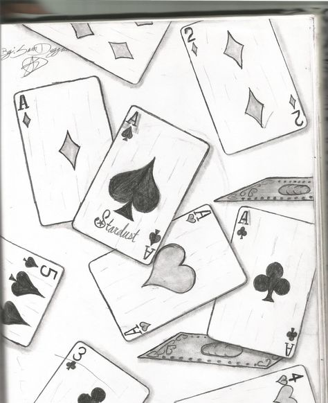 Cards Drawing Poker Easy, Drawing Of Cards, Card Drawings Ace, Card Deck Drawing, Playing Cards Sketch, Deck Of Cards Art Ideas, Hand Drawn Playing Cards, Deck Of Card Drawing, Playing Card Sketch