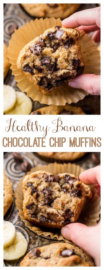 Healthy Banana Muffins are moist, fluffy, and so sweet! A handful of chocolate chips makes them a little indulgent, without going overboard. Made with honey, whole wheat flour, and protein packed Greek yogurt, these are perfect for breakfast or as an afternoon snack. This is a great recipe you'll want to use over and over again! #healthy #muffins #healthymuffins #chocolatechip #chocolate #lowcalorie #healthydesserts #snacks #breakfast #banana Rhubarb Pudding Cake, Banana Chocolate Chip Muffins Healthy, Healthy Chocolate Chip Muffins, Healthy Banana Muffins, Banana Chocolate Chip Muffins, Healthy Banana, Banana Chocolate, Banana Chocolate Chip, Banana Healthy