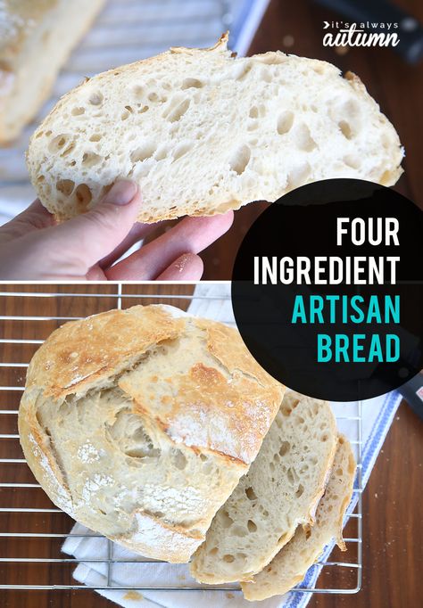 This artisan bread recipe is crazy easy to make! Only four ingredients and no kneading required. Perfect homemade bread for beginners! #artisanbread #nokneadbread #artisanbreadrecipe Easy Artisan Bread, Easiest Bread Recipe Ever, Artisan Bread Recipe, Keto Banana Bread, Artisan Bread Recipes, No Knead Bread, Easy Bread Recipes, 4 Ingredient, Easy Bread