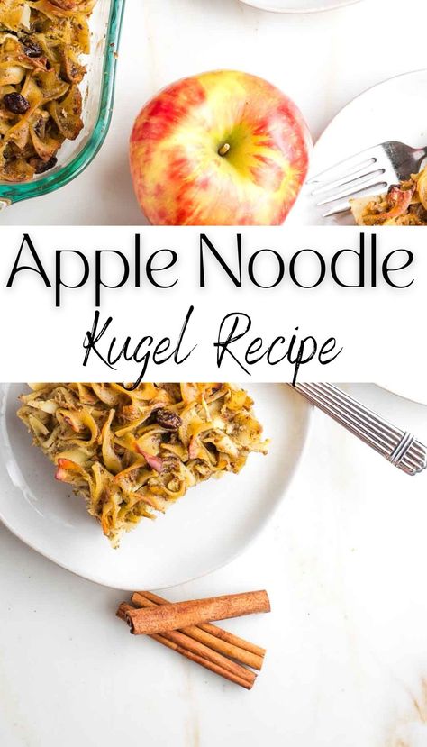 This Apple Noodle Kugel Recipe is a dairy-free version of a classic sweet noodle kugel that totally satisfies without weighing you down. Parve apple kugel is sweet and creamy, easy to make and the perfect side dish for Rosh Hashanah, Break Fast or any holiday meal. Sweet Noodle Kugel Recipe Parve, Sweet Noodle Kugel Recipe, Apple Kugel, Recipe With Raisins, Kugel Recipes, Sweet Noodle Kugel, Noodle Kugel Recipe, Family Breakfast Recipes, Fall Favorites Recipes