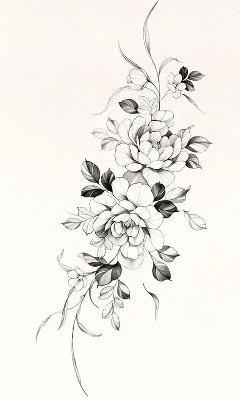 Types Of Floral Tattoos, Tattoo Designs Traditional, Tattoo Designs Japanese, Vintage Floral Tattoos, Peony Flower Tattoos, Texture Ideas, Floral Thigh Tattoos, Abstract Tattoo Designs, Flower Tattoo Drawings