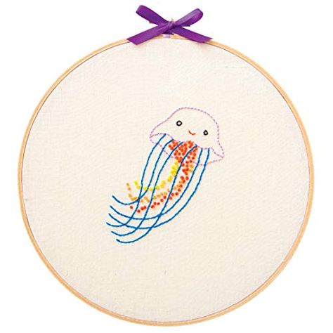 Jellyfish Embroidery, Modern Hand Embroidery Patterns, Hand Embroidery Kits, Simple Embroidery Designs, Basic Embroidery Stitches, Embroidery Stitches Tutorial, Hand Embroidery Projects, Jelly Fish, Cute Embroidery