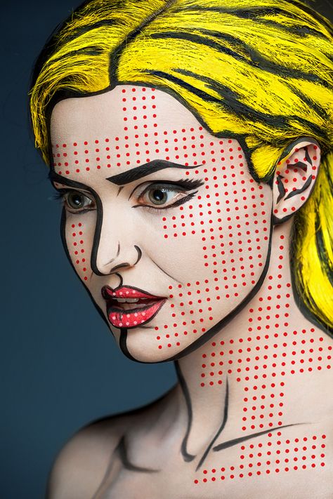 Maquillaje Pop Art, Comic Makeup, Halloweenský Makeup, Halloween Make-up Looks, Pop Art Makeup, Pintura Facial, Special Effects Makeup, Halloween Makeup Looks, Halloween Make Up