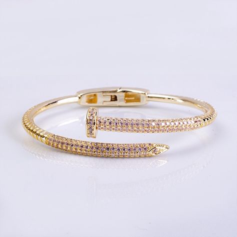 Fancy Gold & Pave Nail Bangle Stainless Steel Bangle Full Cut Crystal Detailing 18 Kgp Hinged For Easy On And Off Rhodium Plated Nwt Boutique 5 Star Rated Closet Fast Shipper Jewellery Photo, Nail Bangle, Stainless Steel Bangles, Photo Jewelry, Rhodium Plated, 5 Star, Bangles, Stainless Steel, Boutique