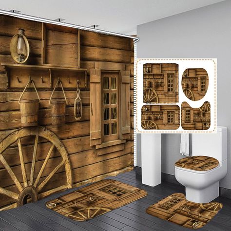 PRICES MAY VARY. 100% Polyester 👉【INCLUDING】1 PC Shower Curtain + 3 PCS Mats + 12 PCS/C-shaped Hooks. Ideal dimension 72’’(W)x72’’(L) suits for most people's needs. No liner is needed. 👉【VINTAGE WOODEN DOOR】High-definition graphic design printed with advanced non-fading technology. These vintage and rustic wooden door patterns are designed by our own excellent designers Jayden & Madge to provide you with the most fashionable design. 👉【GIFT TO YOURSELF】Amazing and practical gift for family, fr Barn Bathroom, Primitive House, Farmhouse Shower Curtain, Bathroom Shower Curtain Sets, Bathroom Mat Sets, Wooden Pattern, Toilet Mat, Toilet Covers, Patterned Shower Curtain