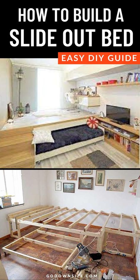 Slide Out Bed, Small Bedroom Layout, Hidden Bed, Floor Bed, Small Room Design, Tiny Bedroom, Hus Inspiration, Studio Apartment Decorating, Bedroom Layouts