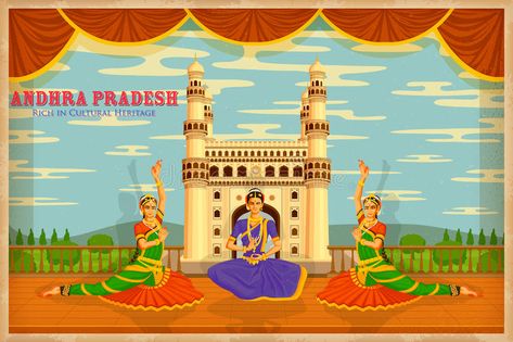 Culture of Andhra Pradesh vector illustration Andhra Pradesh Illustration, Andhra Pradesh Culture Illustration, Andra Pradesh Aesthetic, Andhra Pradesh Culture, Shiva Cartoon, Portfolio Design Books, India Illustration, Culture Illustration, Swachh Bharat