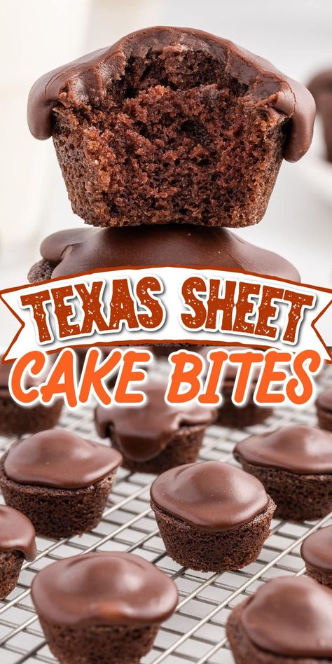 Dessert Recipes For Super Bowl, Mini Texas Sheet Cake Bites, Mini Cookie Cake Recipe, Sweet Bites Desserts, Texas Sheet Cake Bites Recipes, Sheet Pan Cakes For A Crowd, Texas Cheesecake, Princess Pinky Girl Recipes, Texas Sheet Cakes