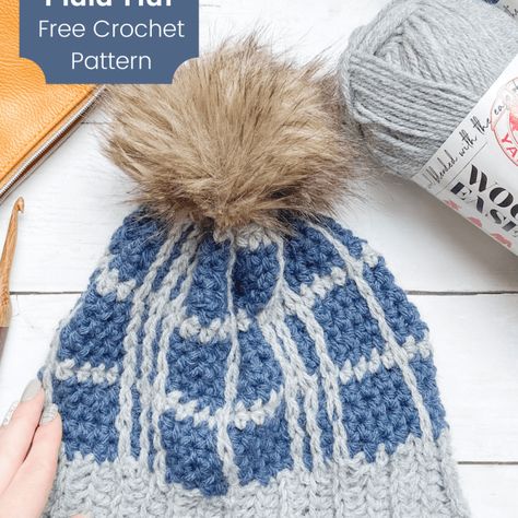 Your Everyday Plaid Hat: Free Crochet Hat Pattern by ECLAIREMAKERY.COM Free Crochet Beanie Pattern, Easy Crochet Hat Patterns, Girl Hats, Plaid Hat, Easy Crochet Hat, Plaid Hats, Hat Tutorial, Crochet Beanie Pattern, Crochet Hats Free Pattern