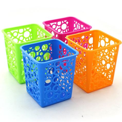 PRICES MAY VARY. Well packaged with 4 colorful pencil holder in a box 4 Bright color: green, pink, orange, blue Dimensions: 9cm x 9cm x 10cm Hollow circle design - simple and elegant to display in your home and office Multi-purpose use - It can not only be used as a pencil holder but also used as desktop objects storage organizer Z ZICOME Set of 4 Desktop Office Storage Organizer - Creative Square Hollow Circle Design Pen Pencil Holder Organizer Basket in 4 Bright Colors Round Shelf, Pen Pencil Holder, Plastic Ware, Novelty Items, Basket Sets, Office Storage, Pen Pencil, Work Space Organization, Pencil Holder