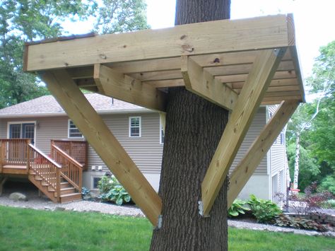 tree fort knee brace distance Simple Tree House, Beautiful Tree Houses, Casa Hobbit, Building A Treehouse, Tree House Plans, Tree Fort, Tree House Diy, Tree House Kids, Corner Brace