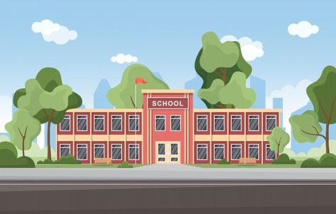 School education building street outdoor... | Premium Vector #Freepik #vector #tree #school #city #house Animated School Background, School Animation Background, Cartoon Background School, Anime School Building, School Illustration Building, School Illustration Art, Building Animation, School Animated, School Animation