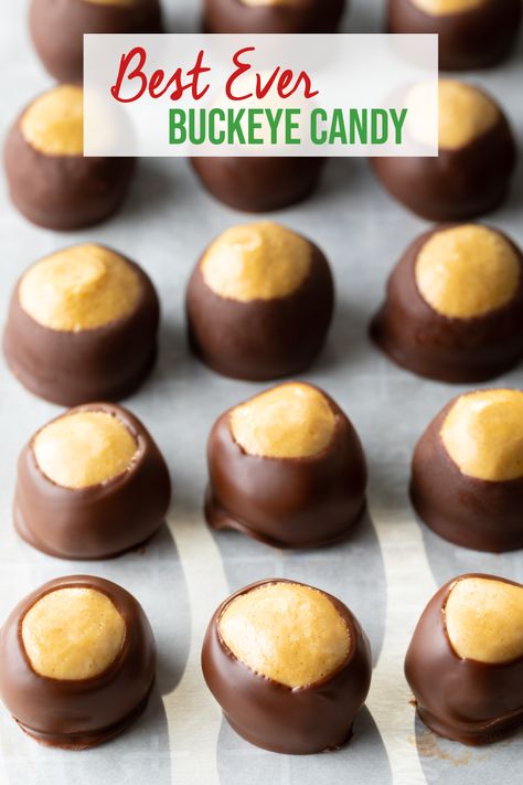 Buckeyes Candy, Buckeye Balls, Buckeyes Recipe, Peanut Butter Balls Recipe, Chocolate Candy Recipes, A Spicy Perspective, Chocolate Covered Peanuts, Butter Balls, Peanut Butter Balls