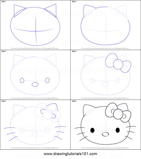 How to draw Hello Kitty face Printable Drawing Sheet by DrawingTutorials101.com Step By Step Hello Kitty Drawing, How Draw Hello Kitty, How To Draw Sanrio Characters Easy, How To Draw Hello Kitty Face, Hello Kitty Tutorial To Draw, Hello Kitty Drawing Tutorial, Sanrio How To Draw, How To Draw Kitty, How To Draw Hello Kitty Characters