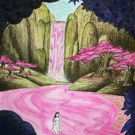 Waterfall Drawing Easy, Waterfalls Drawing, Waterfall Sketch, Waterfall Drawing, Enchanted Lake, Spam Post, Water Lilies Painting, Fall Drawings, Waterfall Paintings