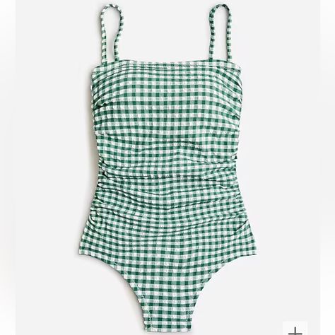 New With Tags No Flaws Removable Straps Comes With Extra Removable Strap Rashguard Swimsuit, Bandeau One Piece Swimsuit, Green Gingham, England Fashion, Swimwear Dress, Fashionista Clothes, Summer Swim Suits, Blue Swimsuit, Cute Swimsuits