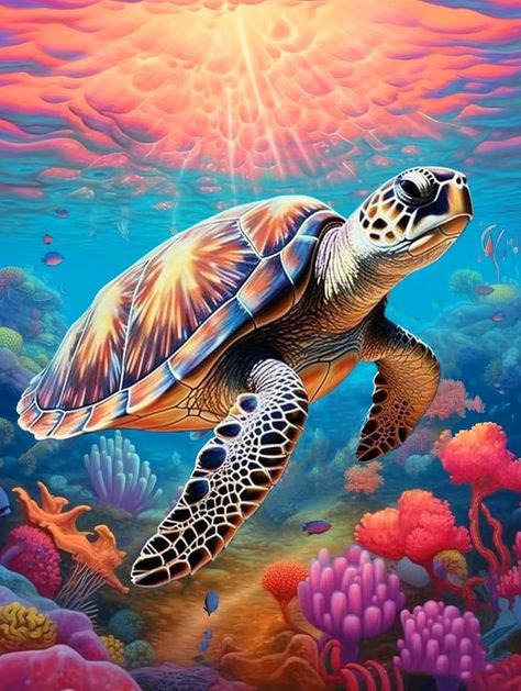 PRICES MAY VARY. 【5D Diamond Painting Kits for Adults】12x16in sea turtle diamond diamond painting, Include 1*color coded rhinestones, 1*point diamond pen, 1* diamond tray, 1*red glue clay, several ziploc bags to store the diamonds, enough colorful round diamonds, we'll provide 30% diamond more than need. 【Interesting decompression crafts for adults Beginner】5d Animals diamond painting rhinestone kits can regulate emotions and relieve stress. It can also cultivate patience, enhance practical skil Sea Turtles Photography, Sea Turtle Wallpaper, Sea Turtle Pictures, Turtle Wallpaper, Sea Turtle Painting, Sea Life Animals, Art Quilting, Sea Turtle Art, Animal Illustration Art