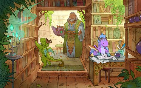 Magic Library, Ewolucje Eevee, Dragon Stuff, Cute Dragon, Book Shop, Cute Dragons, Modern Fantasy, Witch Art, Fantasy Art Landscapes