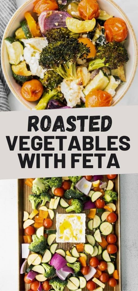 Low Carb Vegetables Sides, Easy Sheet Pan Veggies, Roasted Veggie Feta Pasta, Feta Baked Vegetables, Feta Roasted Vegetables, Baked Feta And Vegetables, Feta Sheet Pan Dinner, Keto Roasted Vegetables Oven, Roasted Vegetable Feta Pasta