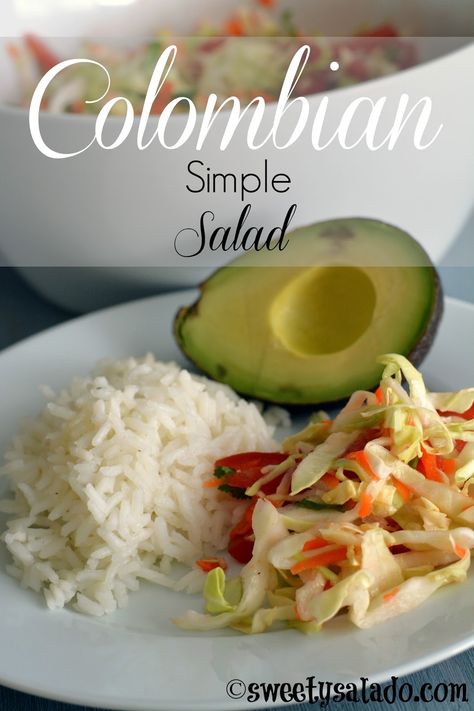 Colombian Simple Salad - Sweet y Salado Columbian Recipes, Colombian Dishes, Simple Salad, Colombian Food, Vegetarian Cabbage, Eat Salad, Cuban Recipes, Cabbage Salad, Lunch Recipes Healthy