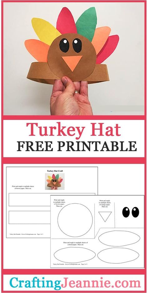 Turkey Headband Craft (Free Template) - Crafting Jeannie Crafting Jeannie Thanksgiving Crafts For Preschool Kids, Paper Turkey Hat, Turkey Hats Preschool, November Crafts Preschool Free Printable, Thanksgiving Hats For Preschoolers, Turkey Hats For Kids Crafts, Thanksgiving Hats For Kids, Thanksgiving Hats, Turkey Headband Craft