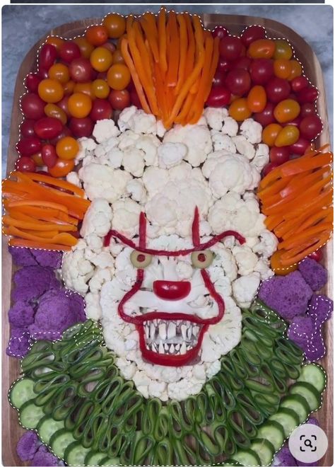 Clown Veggie Platter, Pennywise The Clown Veggie Tray, It Veggie Tray, Pennywise Veggie Platter, Penny Wise Veggie Tray, Halloween Theme Veggie Tray, Spooky Veggie Platter, Pennywise Veggie Tray, Diy Pennywise Decoration