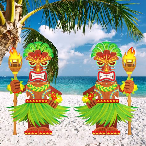 PRICES MAY VARY. Tiki Man Theme Design: the Hawaiian yard stakes are designed into tiki man shapes, colorful and attractive, adorable and elegant, which can create a joyful and strong beach ball atmosphere Large Size: the tiki man yard signs measure approx. 39 inches/ 100 cm in height and 12.72 inches/ 32.3 cm in width, large in size, easy to attract the attentions of guests and passersby Reliable Material: the outdoor Hawaiian luau decor is made of corrugated plastic material, reliable and reus Tiki Party Decorations, Luau Decor, Beach Dance, Tiki Signs, Tiki Man, Luau Decorations, Lawn Decorations, Hawaiian Luau Party, Luau Theme