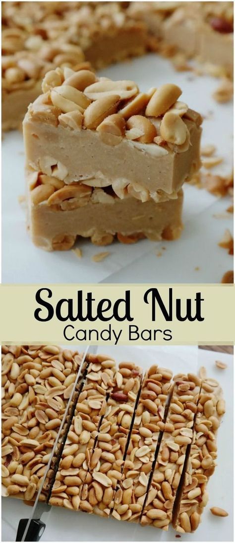 Salted Nut Candy Bars-you'll love the sweet, salty combination of these candy bars, just a few ingredients, no-bake and they make a great gift for the holidays! Kalarabi Recipes, Coconut Dessert, Salted Nuts, Kolaci I Torte, Brownie Desserts, Candy Recipes Homemade, Homemade Candies, Candy Desserts, Candy Bars