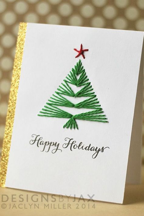 15 DIY Christmas Card Ideas - Easy Homemade Christmas Cards We're Loving for 2017 Embroidered Cards, Diy Jul, Embroidery Cards, Stitching Cards, Homemade Christmas Cards, Christmas Card Crafts, Christmas Tree Cards, Paper Embroidery, Tree Cards