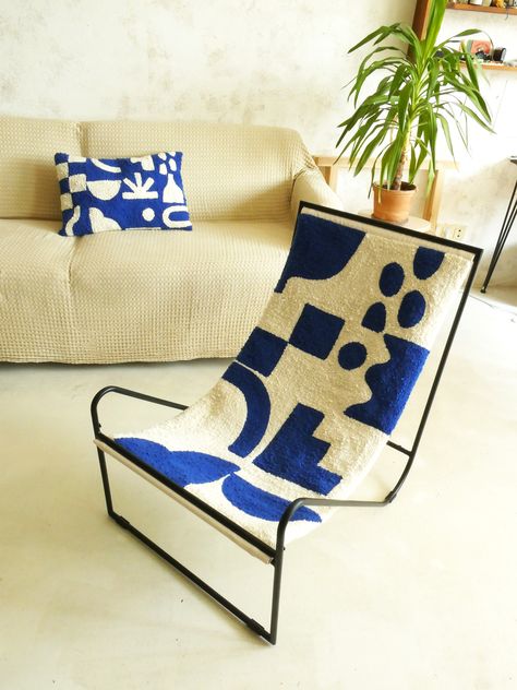 Tufted Mirror, Unique Accent Chair, Tufting Diy, Blue Accent Chairs, Funky Rugs, Woven Furniture, Sling Chair, Minimalism Interior, Hand Tufted Rugs