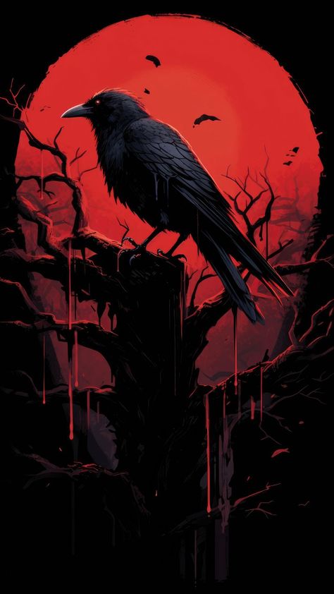 Raven Photography, Patriotic Wallpaper, Red Crow, Gothic Wallpaper, Crow Art, Inspirational Illustration, Flyer And Poster Design, Skull Artwork, Wallpaper Animes