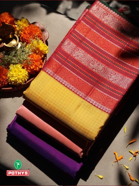 Adorned in glittering shades and intricate details, there's plenty to swoon over at the glimpse of our Kancheepuram pure silk sarees. #instapost #kancheepuramsarees #puresilks #silksofindia #silkethnics #viralpost #pothys #pothysofficial #puresilksarees 3w Kancheepuram Saree, Dress Designs For Stitching, Bangle Ceremony, Simple Saree Designs, Lehnga Dress, Fabric Photography, Sari Blouse Designs, Saree Photoshoot, Wedding Silk Saree