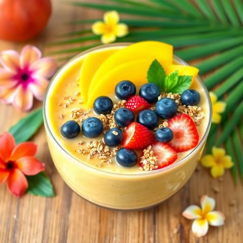 Start your day with a tropical twist! 🥭🍌 Dive into this Mango Tango Smoothie Bowl now! #HealthyBreakfast #SmoothieBowl Tropical Smoothie Bowl, Mango Tango, Tropical Twist, Smoothie Bowl, Tango, Healthy Breakfast, Smoothie, Mango, Twist