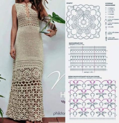 Long Crochet Dress For Summer: The Ultimate Style Statement Crochet Long Dresses, Russian Crochet, Crochet Beach Dress, Crochet Design Pattern, Vintage Dress Patterns, Crochet Dress Pattern, Crochet Skirt, Crochet Diagram, Irish Crochet