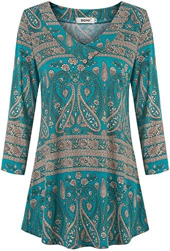 Dressy Tunic Tops, Flowy Tunic Tops, Floral Shirts, V Neck Tunic, Plus Size Tunic, Flowy Tunic, Tunic Tops Casual, Green Paisley, Women Tunic Tops