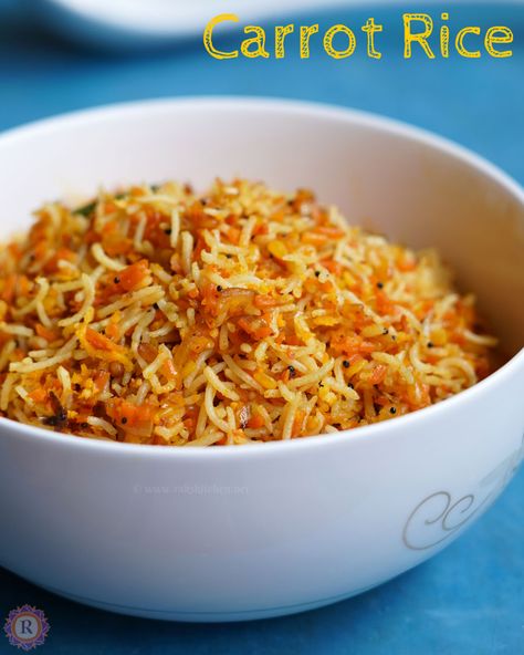 Carrot rice recipe | Easy variety rice for kids - Raks Kitchen Healthy Meal For One, Rice Recipe Easy, Lunch For One, Carrot Rice, Variety Rice, Meal For One, Indian Rice Recipes, Easy Rice, Food Captions