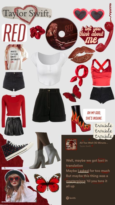 #taylorswift #red #taylorsversion Taylor Swift Red Outfits Concerts, Red Album Outfits, Red Inspired Outfits Taylor Swift, Red Taylor Swift Aesthetic Outfits, Taylor Swift Concert Outfit Red, Red Inspired Outfits, Red Taylor Swift Outfit, Taylor Swift Red Outfits, Taylor Swift Red Era Outfits