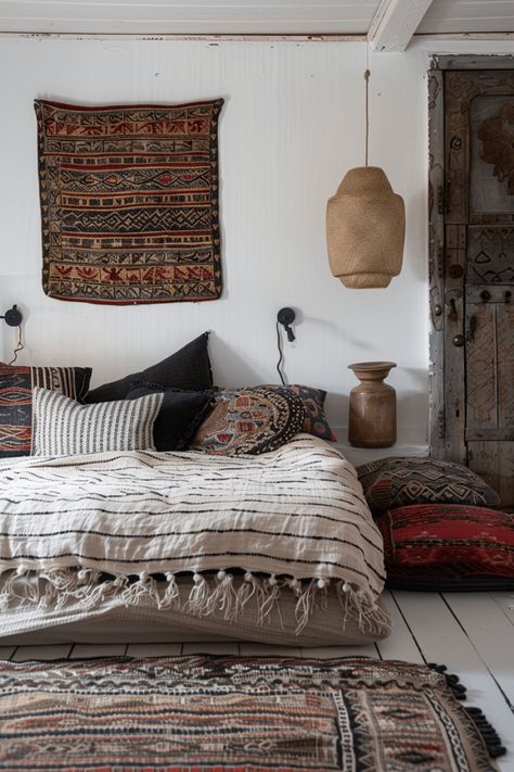 47+ Boho Bedroom Ideas Perfect for Chic, Relaxed Living Low Platform Bed, Platform Bedroom, Spanish Home Decor, Boho Bedroom Ideas, Boho Style Bedroom, Global Textiles, Deco Bedroom, Upstairs Bedroom, Pinterest Room Decor