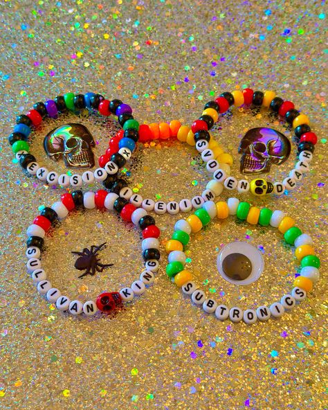 Edm Kandi Bracelets, Kandi Sayings Rave, Festival Kandi Ideas, Edm Bracelets, Lost Lands Kandi, Subtronics Kandi, Plur Bracelets, Rave Bracelets Ideas, Excision Kandi