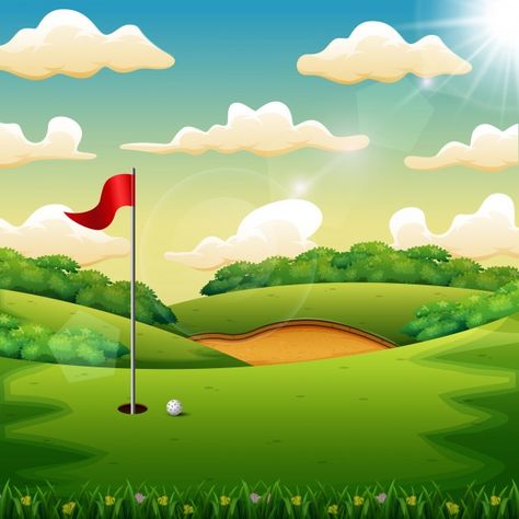 Golf ball and a flag on green hill Premi... | Premium Vector #Freepik #vector #background #banner #flower #water Golf Clip Art, Golf Drawing, Golf Artwork, Golf Painting, Winery Event, Golf Flag, Golf Wall Art, Golf Images, Watercolor Birthday Cards