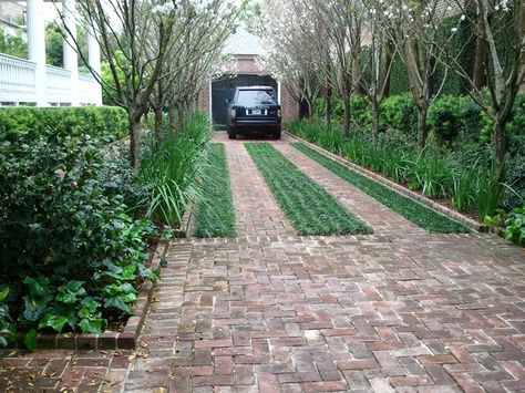 Driveway -a step up from concrete or asphalt Grass Driveway, Permeable Driveway, Brick Driveway, Driveway Paving, Driveway Entrance, Retro Revival, Driveway Design, Driveway Landscaping, Paver Driveway