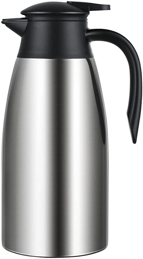 Skyward 68oz Stainless Steel Thermal Coffee Carafe,Double Walled Vacuum Thermos, Thermal Pot Flask for Coffee, Tea, Hot Water, Hot Beverage,12 Hours Hot, 24 Hours Cold Coffee Carafe, Water Heating, Frothing Pitcher, Instant Coffee, Small Appliances, Ergonomic Handle, Hot Water, Warm Water, Hot Drink