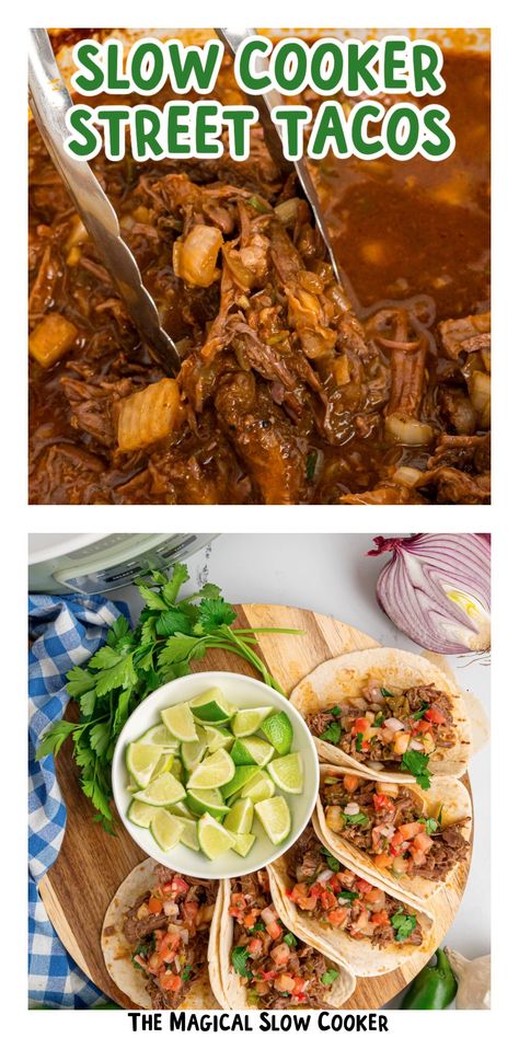 Slow Cooker Street Tacos Beef Street Tacos Recipe Crockpot, Crock Pot Steak Tacos, Pot Roast Tacos Slow Cooker, Crockpot Street Tacos, Chuck Roast Tacos Slow Cooker, Street Tacos Recipe Beef, Easy Street Tacos Recipe, Slow Cooker Street Tacos, Slow Cooker Taco Meat