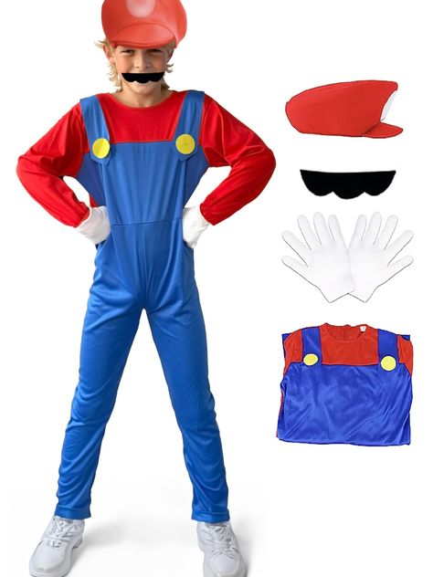 PRICES MAY VARY. The design of our Super Brothers children's costume is inspired by retro classic plumber games and movies. The costume set includes: Hat,Jumpsuit overalls with big yellow buttons,1 mustaches,Gloves.Notice:No shoes included. Kids-Small:Fit for 2-3 Years/Height:37-41 Inches;Kids-Medium:Fit for 3-5Years/Height:41-47 Inches.Kids-Large:Fit for 5-7Years/Height:47-51 Inches;Kids-X-Large:Fit for 7-8Years/Height:51-55 Inches Kids Plumber Costume Perfect for Christmas,Halloween,Birthday P Jumpsuits For Kids, Plumber Costume, Beard Hat, Jumpsuit Overalls, Costume For Kids, Jumpsuit For Kids, Costume Set, Birthday Halloween Party